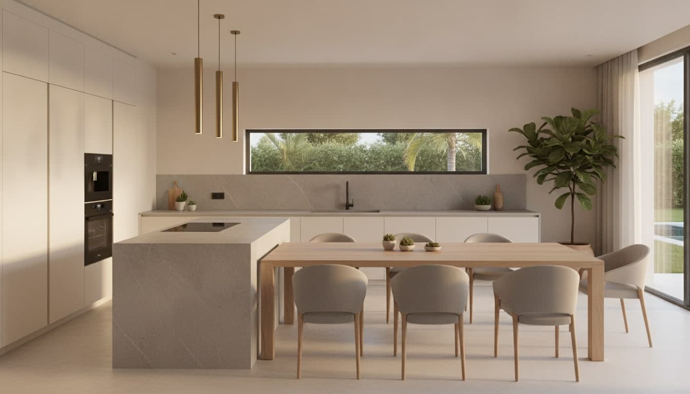 Küche und Essbereich als Beispielmotiv für ein KI-generiertes Immobilien-Exposé
