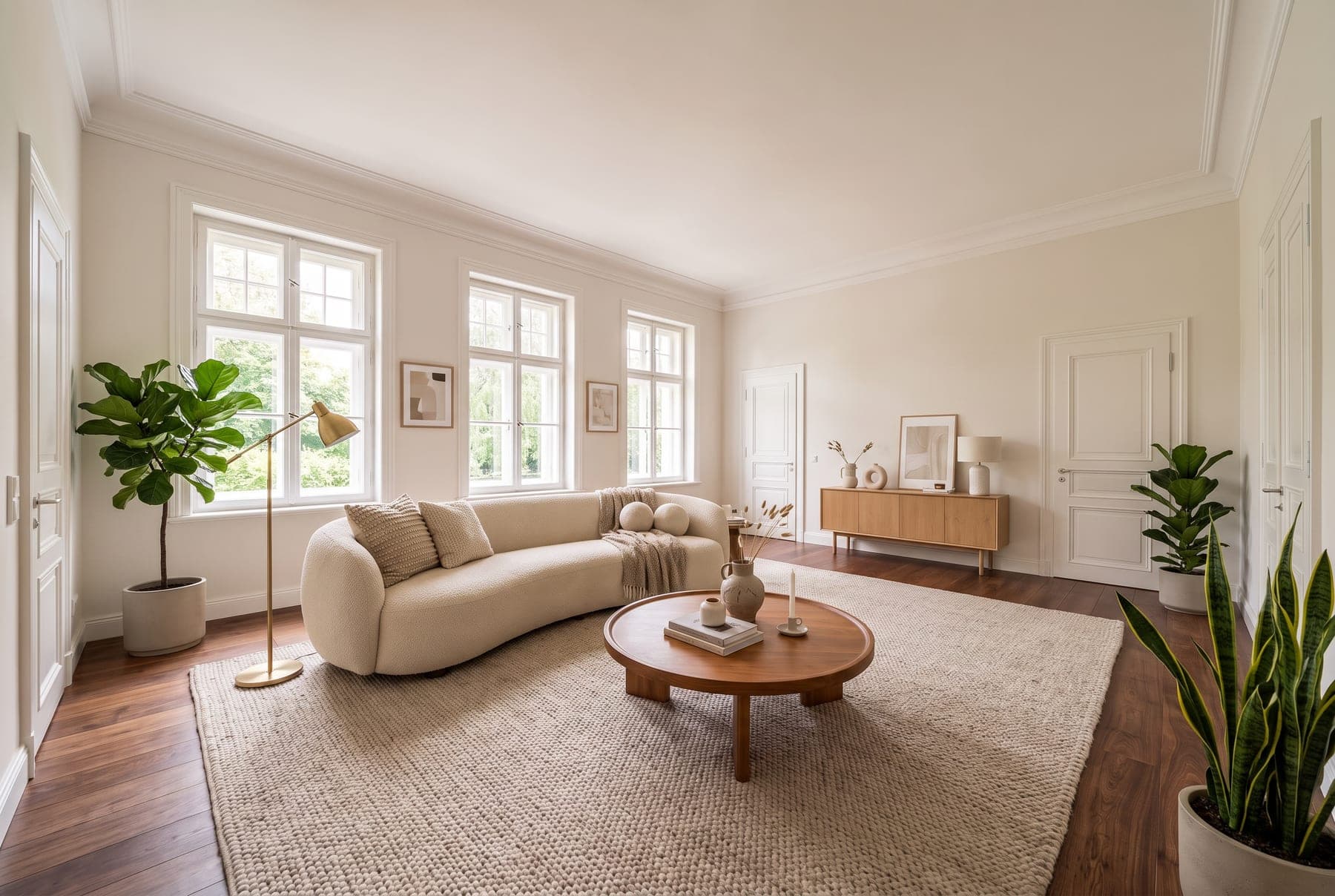 Modern gestaltetes Wohnzimmer mit KI-Homestaging